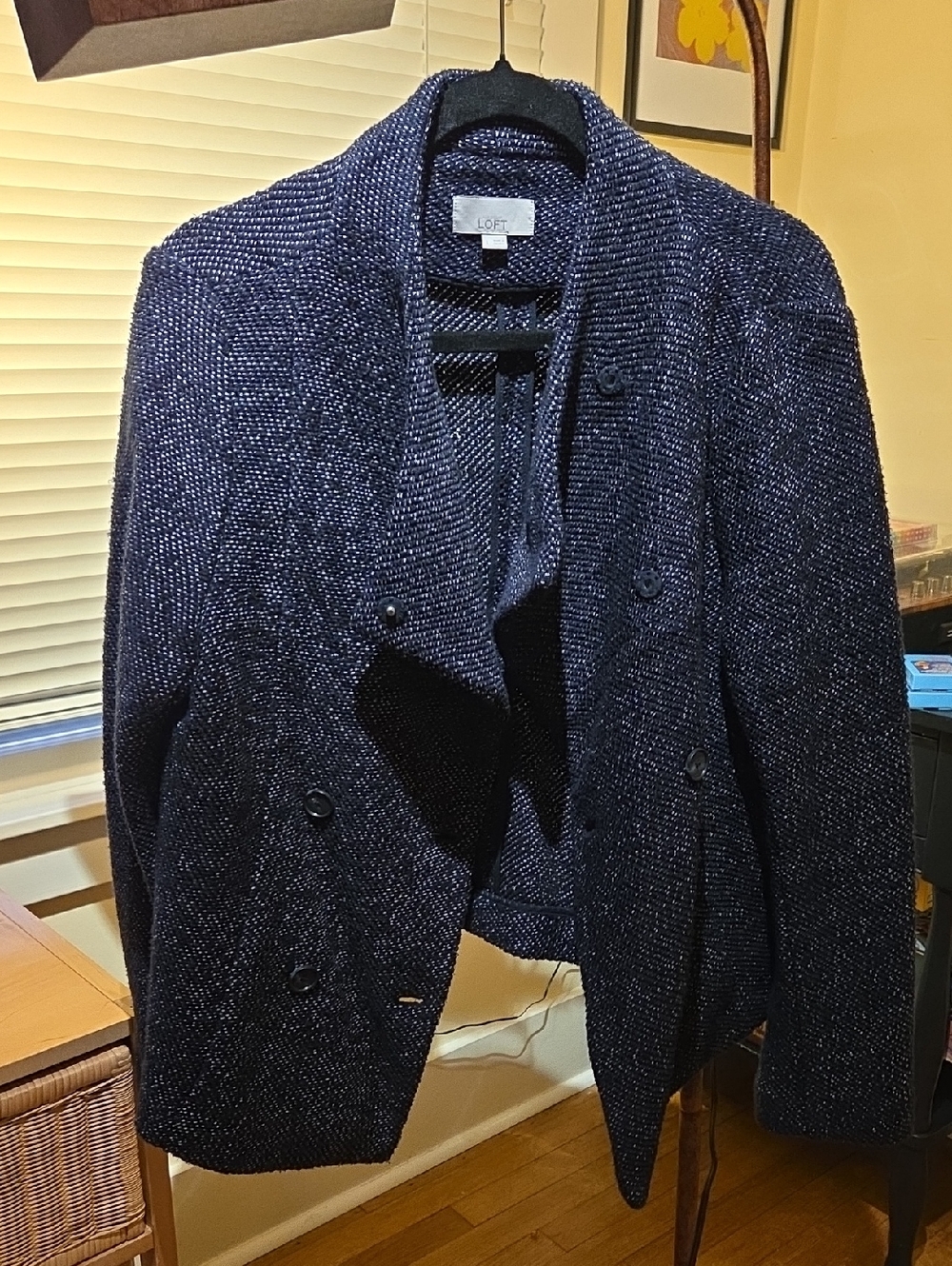 LOFT Navy Bouclé Double-Breasted Blazer